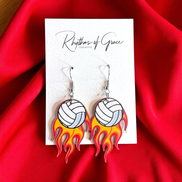 Score Big Style with Flaming Volleyball Dangle Earrings! NWT Sports Jewelry 🔥🏐 - Picture 3 of 7